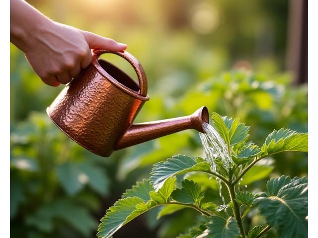 Jake from Denver watering his vibrant garden with a decorative watering can
